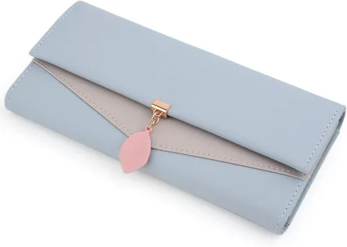 Miniatura 86 de UTO - Cartera pequeña RFID de piel sintética con dije de hoja, cierre de cremallera y tarjetero.