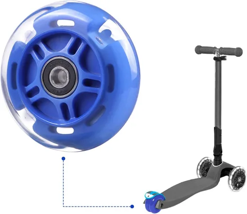 Miniatura 4 de Ruedas traseras de repuesto de 3 ruedas blancas intermitentes de 3 ruedas compatibles con Micro Globber Lascoota Kick Scooter, paquete de 2 (azul)