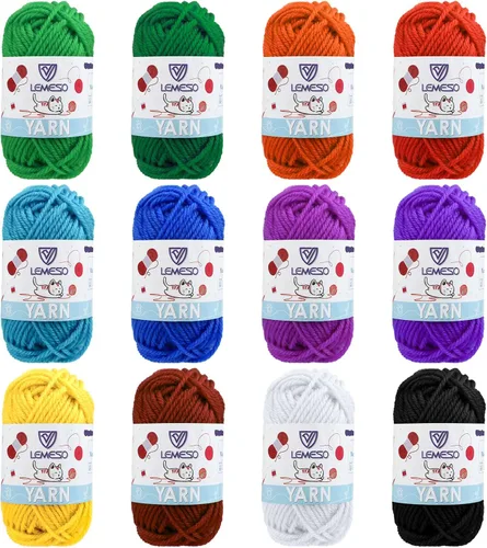 Yinsun 12 madejas de hilo acrílico, 12 colores de hilo mini para crochet en masa para niños, punto y ganchillo para adultos (12 x 15 g)