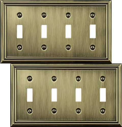 Miniatura 10 de OKAWYC Cubierta de interruptor de luz basculante/duplex Adler, placa de pared de metal, paquete de 2, latón antiguo de 2 bandas, cubierta decorativa