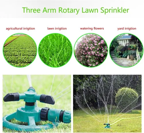 Miniatura 8 de Sistema de riego automático giratorio de 360 grados con manguera de 3 boquillas para riego de jardín de patio grande