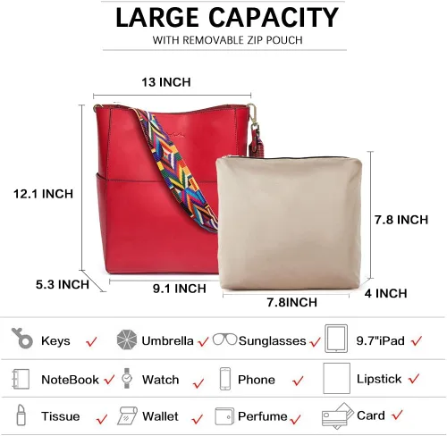 Miniatura 3 de Bostanten Bolsas de cuero para hombro, tipo balde, para mujer