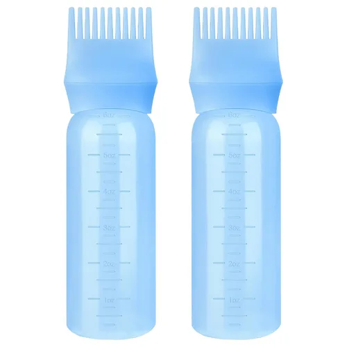 Miniatura 12 de Pimoys Paquete de 2 botellas aplicadoras de peine de raíz, aplicador de aceite de 6 onzas para tinte para el cabello Rosa