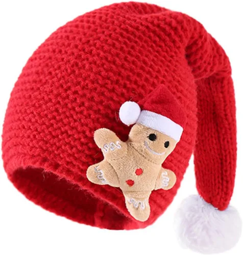 Miniatura 5 de Kayotuas Gorro de punto de Navidad para niños, bebé, pan de jengibre, lindo pompón, sombreros de dibujos animados, suministros de fiesta de Navidad