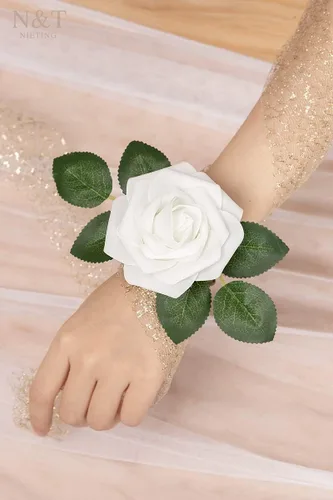 Miniatura 409 de N&T NIETING Flores artificiales, rosas artificiales de color rosa intenso, 50 piezas de flores falsas con tallo para ramos de boda DIY, centros