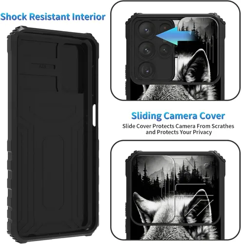 Miniatura 1152 de Funda para Samsung Galaxy S22 Ultra 5G, Galaxy S22 Ultra con cubierta de cámara deslizante, funda resistente de doble capa con función atril Black