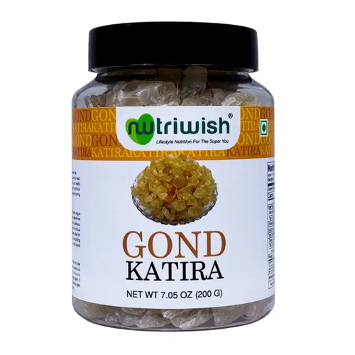 Nutriwish Gond Katira (goma comestible/goma tragacanto), 200 g | Gond 100% natural a base de plantas para refrescar bebidas de verano, Falooda,