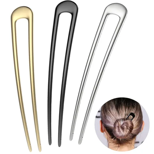 Miniatura 9 de HYFEEL Horquillas francesas de metal para el cabello en forma de U, extra largas, 2 puntas para mujer, accesorios para el cabello (negro, 2 piezas)