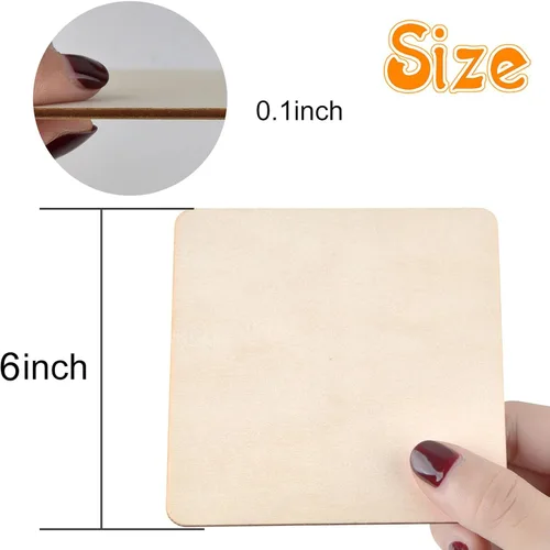 Miniatura 2 de Coopay 40 piezas de cuadrados de madera sin terminar de 6 pulgadas, rebanadas de madera natural, recortes cuadrados de madera para pintura