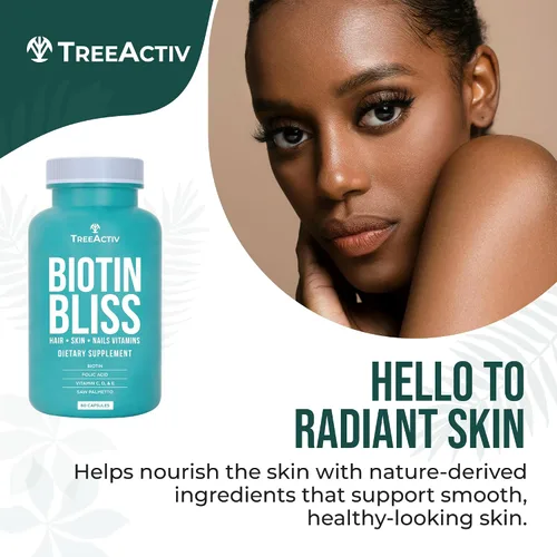 Miniatura 3 de Biotin Bliss Skin Hair Nails Vitaminas + Saw Palmetto Suplemento Volumizador y Espesante Fórmula para Hombres Mujeres Folato MSM B Complejo
