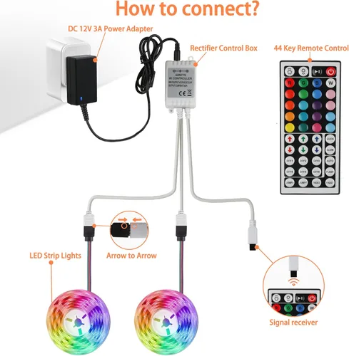 Miniatura 3 de Yiliaw Kit de control remoto IR de 44 teclas - Incluye caja de control de rectificador inalámbrico y adaptador de fuente de alimentación DC 12V 3A