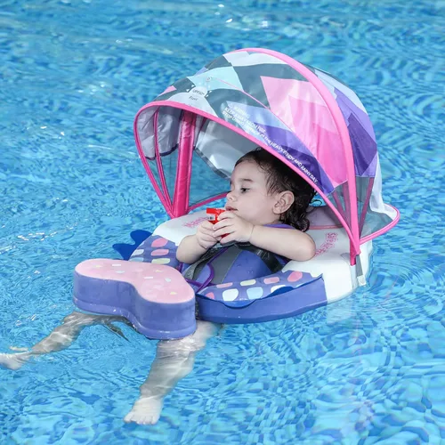 Miniatura 8 de Mambobaby Flotador Mejorado con Cola Añadida para Bebé con Toldo para Anillo de Natación de Cintura Infantil, Entrenador de Natación, Flotadores No