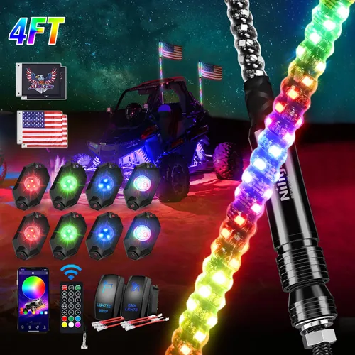 Miniatura 12 de Nilight Juego de 2 luces LED RGB de 3 pies y 4 luces de rock, control remoto y aplicación con patrones de persecución de bricolaje, antena