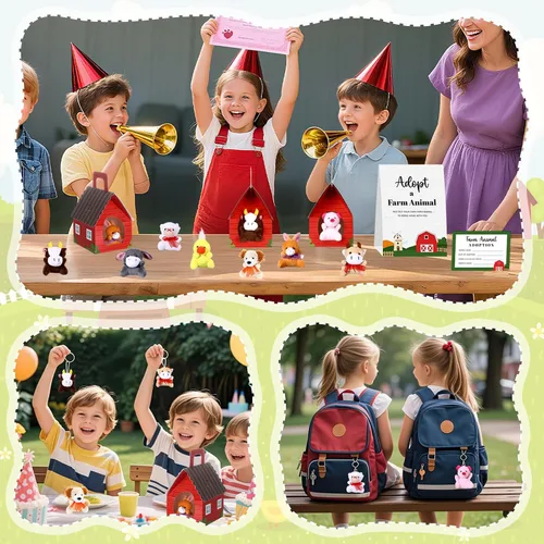 Miniatura 5 de Blueweenly Juego de 24 piezas de graduación de animales de granja, recuerdos de fiesta, mini juguetes de granja de felpa, tarjetas de adopción