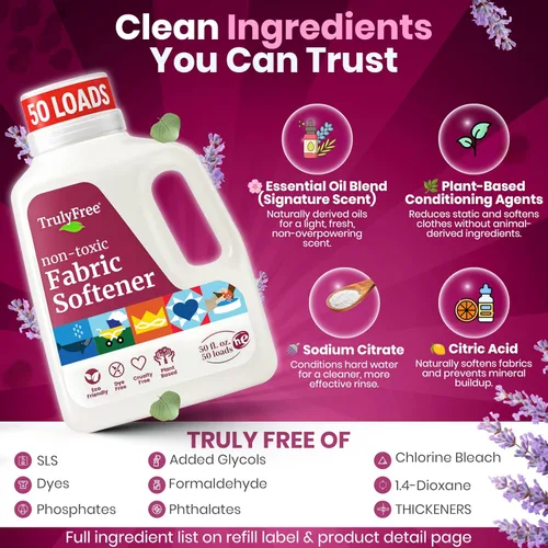 Miniatura 6 de Truly Free Suavizante de telas natural, no tóxico para pieles sensibles de bebés y niños, acondicionador suavizante de ropa a base de plantas