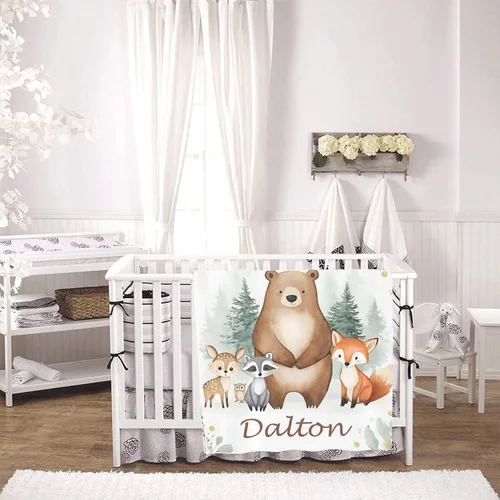 Miniatura 3 de Manta personalizada de vellón para niños con nombre, manta de bebé personalizada con animales del bosque, para cama, regalo de cumpleaños, baby