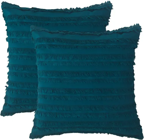 Miniatura 26 de GYROHOME Paquete de 2 fundas de almohada de algodón y lino, fundas de cojín decorativas, diseño de borlas, fundas de cojín modernas con flecos