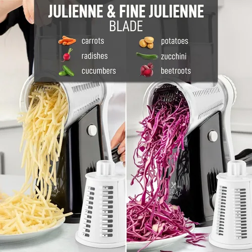 Miniatura 6 de Zulay Kitchen Rallador rotativo de queso de 5 cuchillas, rallador de queso manual de manivela con succión reforzada y 5 tambores intercambiables