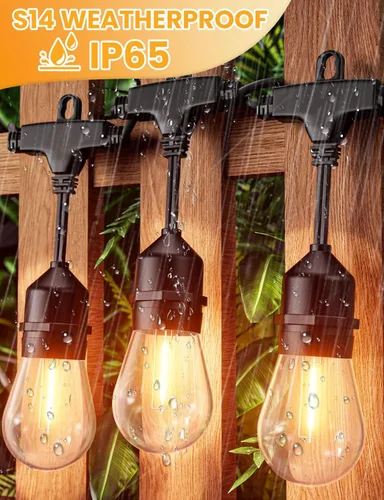 Miniatura 3 de Svater Cadena de luces LED para exteriores de 50 pies, luces de patio con 16 bombillas S14 inastillables, 1 vatio, E26, regulable, 2700 K, blanco