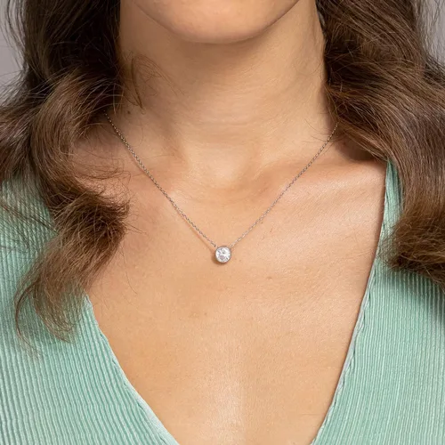 Miniatura 2 de PAVOI 14K Gold Plated Circle CZ Solitaire Necklace Elegant Bezel Pendant Dainty Cubic Zirconia Halo Choker Necklaces for Women