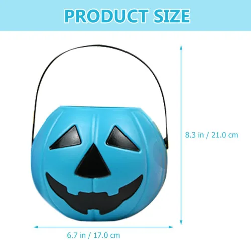Miniatura 2 de Cubo de calabaza de Halloween con asa, soporte pequeño de plástico para dulces de calabaza para decoración y embalaje de fiesta de truco o trato