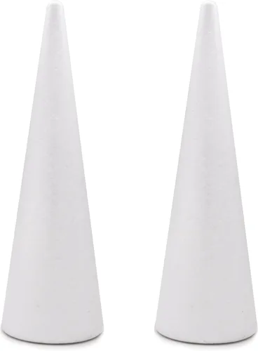 Crafare Paquete de 2 conos de espuma 4x13.5 pulgadas de poliestireno para árbol, cono de 4x13.5 pulgadas para proyectos navideños, centro de mesa de