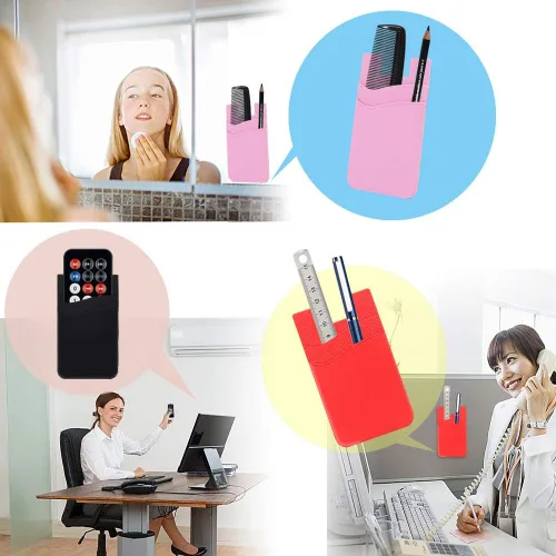 Miniatura 5 de SHANSHUI Billetera para Teléfono, Paquete de 3 Portadores de Tarjetas de Crédito para Billetera de Teléfono Negra Adherible de 2 Ranuras para Casi