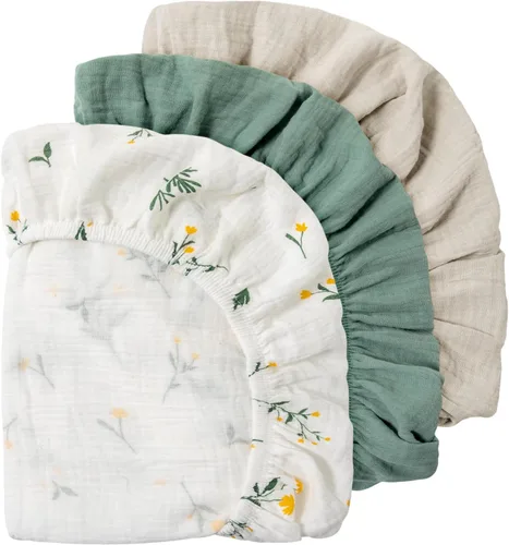 Miniatura 8 de Gllquen Baby Sábanas de Muselina para Moisés Paquete de 3, Sábanas Ajustadas de Algodón Transpirables Elásticas y Acogedoras para Colchón de Moisés