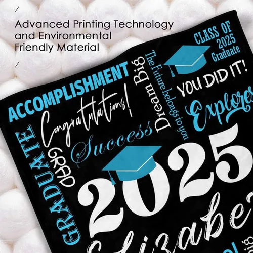 Miniatura 5 de MyPupSocks Manta personalizada de graduación 2025, clase de con nombre de la universidad, regalos personalizados, manta con texto para sobrina