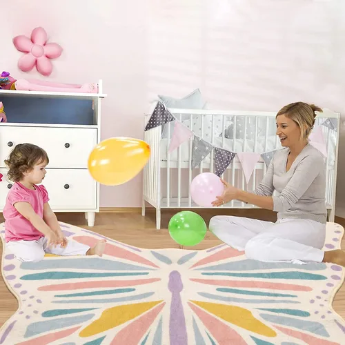 Miniatura 7 de Lukinbox Alfombra de mariposa para dormitorio de niñas, tapete de juego ultra suave para habitación, alfombra colorida antideslizante para área