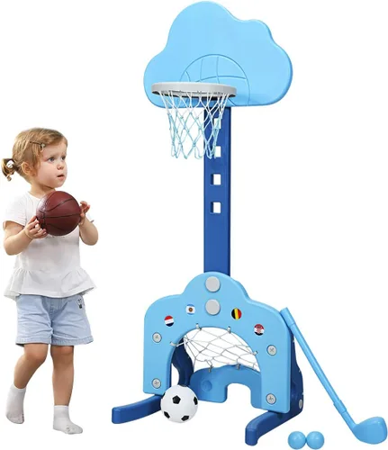 Miniatura 13 de Costzon Aro de baloncesto para niños, altura ajustable de 3.9 pies - 5.2 pies canasta de baloncesto para niños, mini juego de baloncesto portátil
