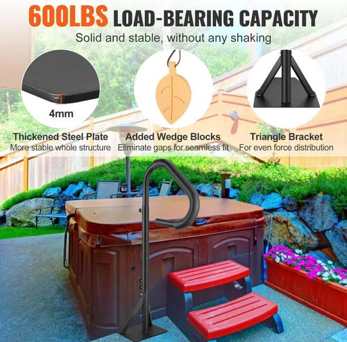 Miniatura 3 de VEVOR Pasamanos para Bañera de Hidromasaje, Pasamanos Lateral para Spa Giratorio 360° con Altura Ajustable de 48"-63", Barandilla de Aluminio
