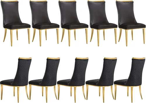 Miniatura 11 de Sillas de comedor, Juego de 4 sillas de comedor, Silla de comedor de terciopelo negro con patas de acero inoxidable dorado
