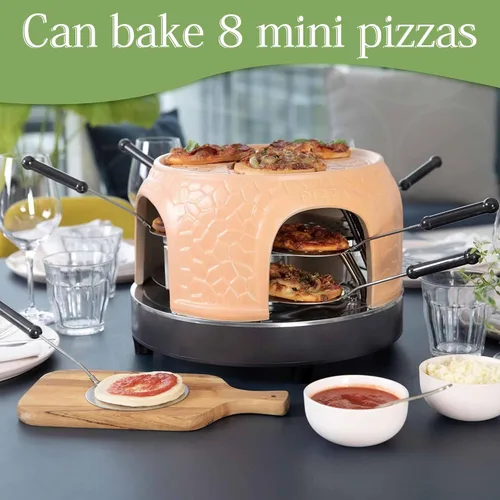 Miniatura 3 de Horno eléctrico de pizza para compartir pizza con cúpula de terracota, mini horno de pizza redondo para pizza, fiesta, fiesta en casa, 1150 W