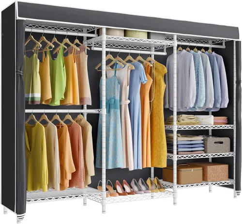 Miniatura 19 de VIPEK V5C Plus - Perchero de ropa portátil cubierto, armario portátil, perchero resistente con estantes ajustables, perchero de metal negro
