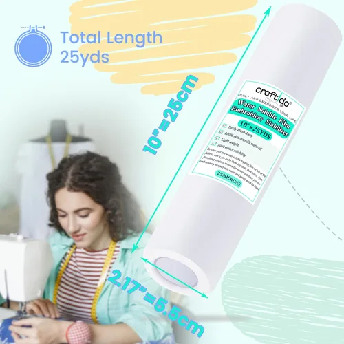 Miniatura 2 de Craftido Película de revestimiento estabilizador de bordado soluble en agua transparente de 10 pulgadas x 25 yardas/rollo compatible con la mayoría