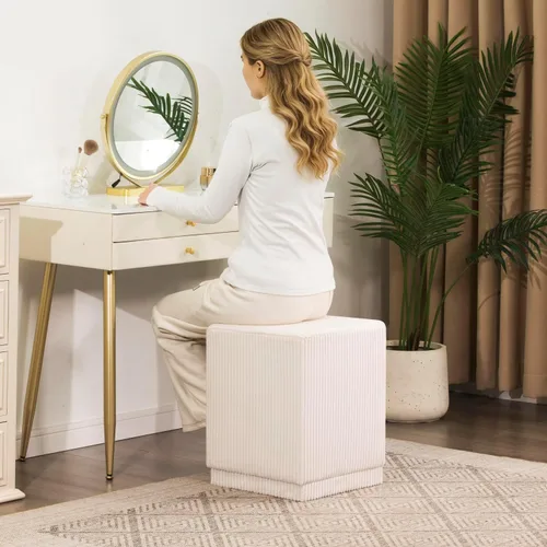 Miniatura 2 de Joveco Taburete otomano cuadrado tapizado de terciopelo, taburete de maquillaje para dormitorio, sala de estar (terciopelo blanco crema)
