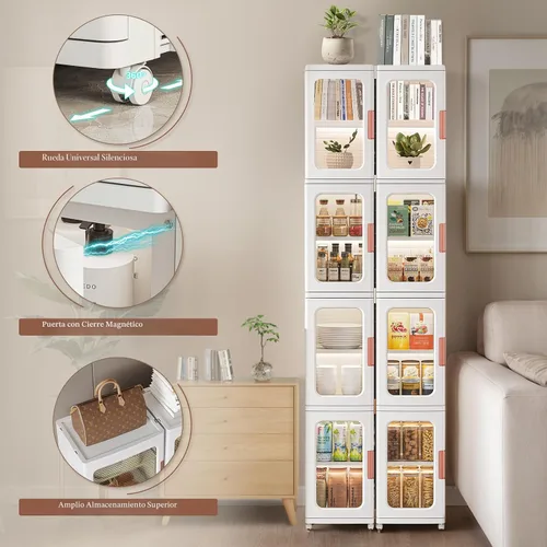 Miniatura 5 de Gabinete de almacenamiento estrecho con puertas y estantes, almacenamiento alto y delgado para baño, gabinete de cocina con estante ajustable