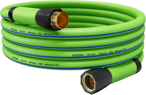 YOTOO Manguera de jardín corta híbrida resistente, manguera de agua principal de 5/8 pulgadas por 10 pies, 150 PSI, resistente a torceduras,