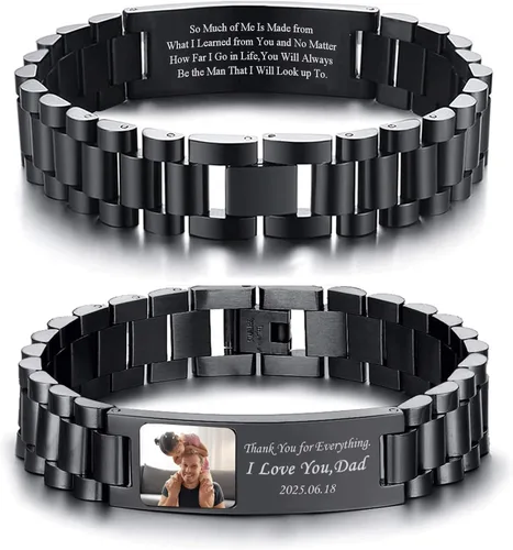Miniatura 33 de VNOX Correa de reloj masculina de acero inoxidable, pulsera de eslabones personalizada, regalo de joyería para hombres, papá, padre, marido, novio