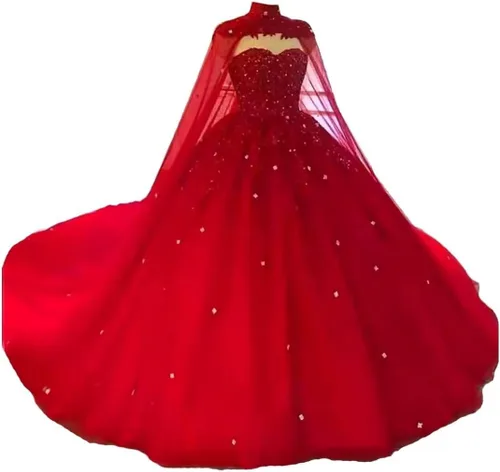 YJNXHN Vestidos de quinceañera para mujer con apliques de capa con cuentas Sweet 16 Prom Party Ball Dress