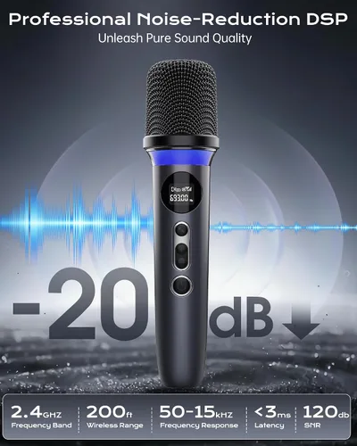 Miniatura 4 de Micrófono inalámbrico, silencio de un solo toque e iluminación RGB dinámica, micrófono dinámico de mano dual de grado profesional, alcance ultra