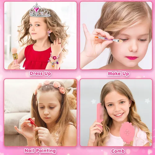 Miniatura 2 de Juego de 66 piezas de maquillaje para niñas – Juego de juguetes de maquillaje lavables para disfrazarse – Juego de tocador de maquillaje de belleza