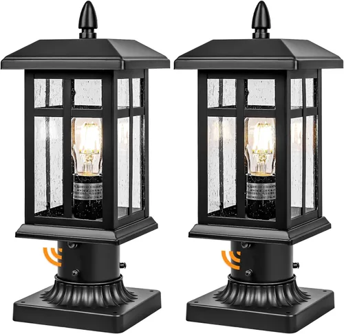 Miniatura 7 de Brilvibera 2 Paquetes Luces de Poste para Exteriores, Farol de Poste Negro Accesorio de Iluminación con Base de Montaje en Muelle, Farol de Poste
