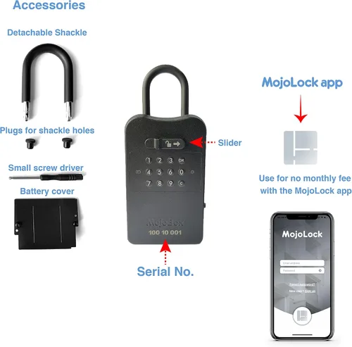 Miniatura 7 de MojoBox, Caja de seguridad digital, caja de bloqueo con llave Bluetooth, la aplicación iOS/Android genera de forma remota códigos de acceso sin
