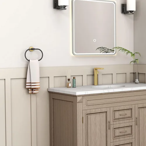 Miniatura 2 de Angle Simple Toallero con forma de anilla giratorio, soporte para toallas de mano de acero inoxidable para baño, colgador para pared, negro y dorado