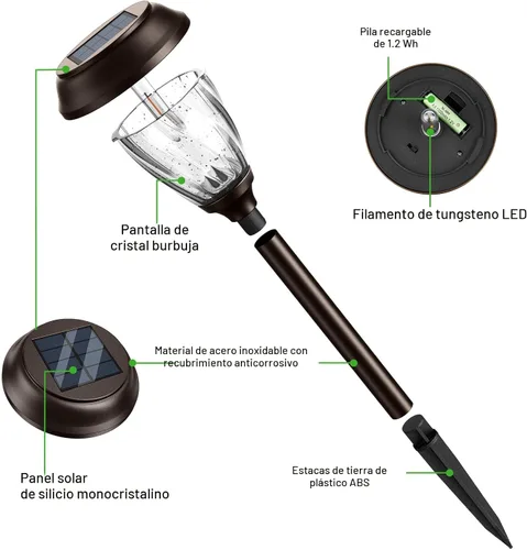 Miniatura 8 de XMCOSY+ Luces solares de camino para exteriores, luces solares de vidrio blanco cálido de 10/25 lm para patio y pasarela, iluminación de paisaje