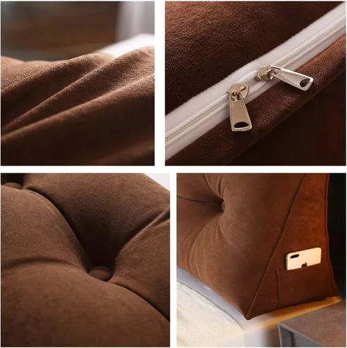 Miniatura 2 de Almohada triangular grande para cabecero, almohada de lectura para sentarse en la cama, respaldo y posicionamiento, cojín de cuña, marrón