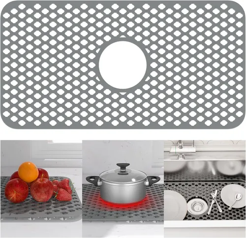 Miniatura 9 de TOOVEM - Tapete protector para fregadero de cocina, rejilla protectora de fregadero de 13.58 x 11.6 pulgadas, forro antideslizante resistente al