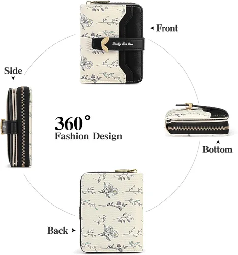 Miniatura 4 de GAEKEAO - Billetera pequeña para mujer con bloqueo RFID, de cuero vegano, plegable, con estampado floral, monedero con bolsillo con cremallera
